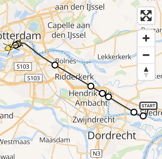 Vlucht Traumahelikopter PH-UMC van Sliedrecht naar Erasmus MC op zaterdag 24 mei 2025 1:58