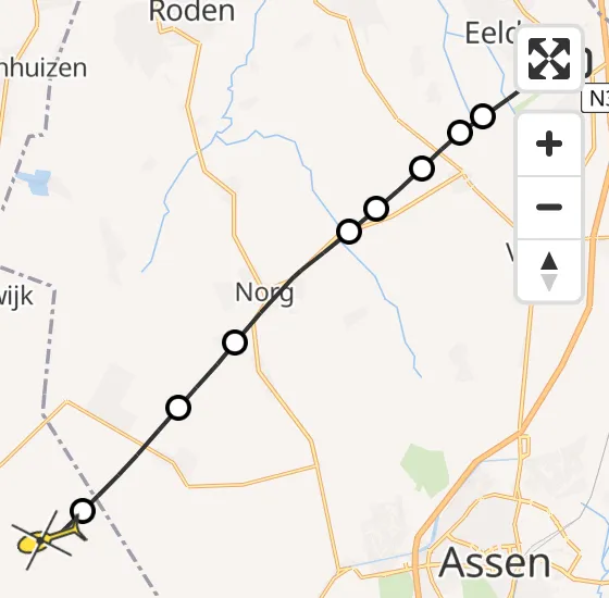 Vlucht Traumahelikopter PH-MAA van Groningen Airport Eelde naar Fochteloo op zaterdag 24 mei 2025 9:53