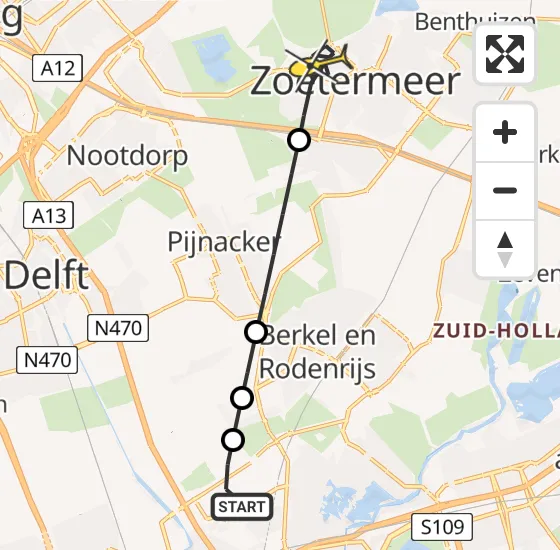 Vlucht Traumahelikopter PH-UMC van Rotterdam The Hague Airport naar Zoetermeer op zaterdag 24 mei 2025 13:12
