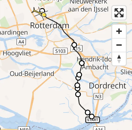 Vlucht Traumahelikopter PH-UMC van Dordrecht naar Rotterdam The Hague Airport op zaterdag 24 mei 2025 17:05