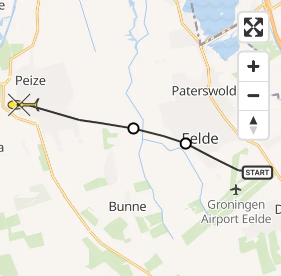 Vlucht Traumahelikopter PH-MAA van Groningen Airport Eelde naar Peize op zaterdag 24 mei 2025 17:43