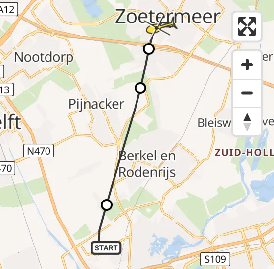 Vlucht Traumahelikopter PH-UMC van Rotterdam The Hague Airport naar Zoetermeer op zaterdag 24 mei 2025 18:12