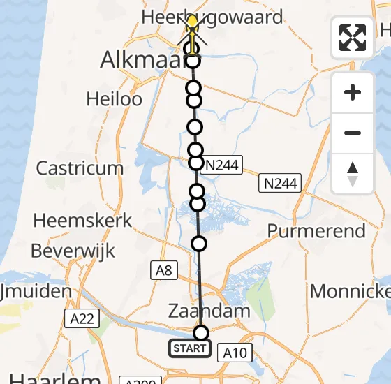 Vlucht Traumahelikopter PH-DOC van Amsterdam Heliport naar Heerhugowaard op zondag 25 mei 2025 7:57