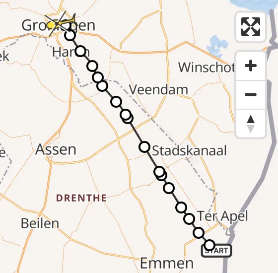 Vlucht Traumahelikopter PH-MAA van Emmer-Compascuum naar Universitair Medisch Centrum Groningen op zondag 25 mei 2025 9:32