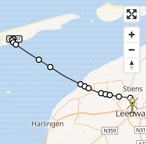 Vlucht Ambulancehelikopter PH-HOW van Midsland naar Vliegbasis Leeuwarden op zondag 25 mei 2025 16:54