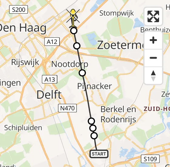 Vlucht Traumahelikopter PH-UMC van Rotterdam The Hague Airport naar Leidschendam op zondag 25 mei 2025 20:32
