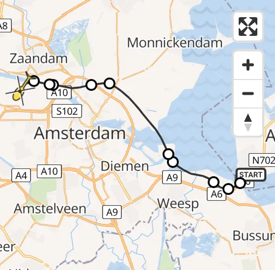 Vlucht Traumahelikopter PH-DOC van Almere naar Amsterdam Heliport op dinsdag 27 mei 2025 18:30