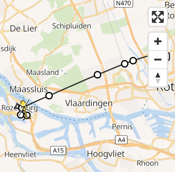 Vlucht Traumahelikopter PH-UMC van Rotterdam The Hague Airport naar Rozenburg op woensdag 28 mei 2025 21:42