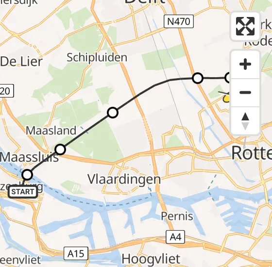 Vlucht Traumahelikopter PH-UMC van Rozenburg naar Rotterdam The Hague Airport op woensdag 28 mei 2025 22:10