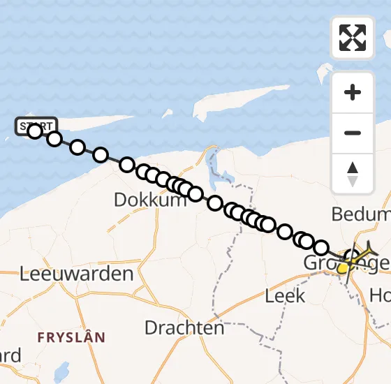 Vlucht Traumahelikopter PH-MAA van Ameland Airport Ballum naar Universitair Medisch Centrum Groningen op vrijdag 30 mei 2025 18:23