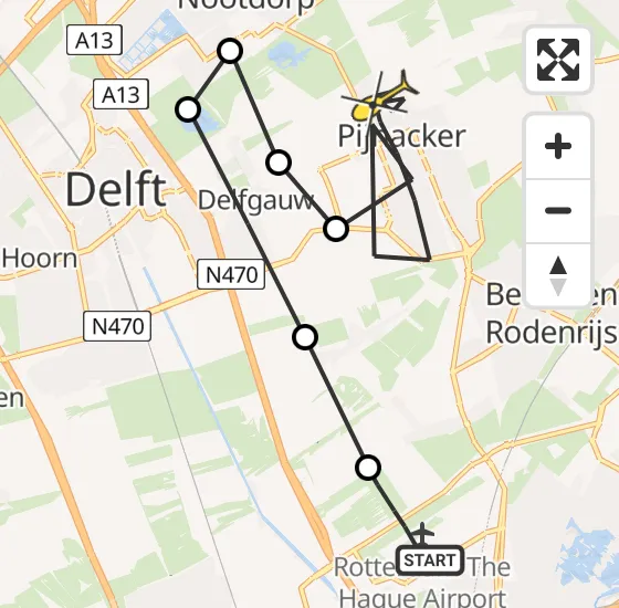 Vlucht Traumahelikopter PH-UMC van Rotterdam The Hague Airport naar Pijnacker op zaterdag 31 mei 2025 20:24