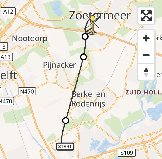 Vlucht Traumahelikopter PH-UMC van Rotterdam The Hague Airport naar Zoetermeer op zondag 1 juni 2025 22:28