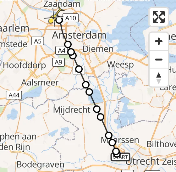 Vlucht Traumahelikopter PH-DOC van Utrecht naar Amsterdam Heliport op zaterdag 5 juli 2025 17:18