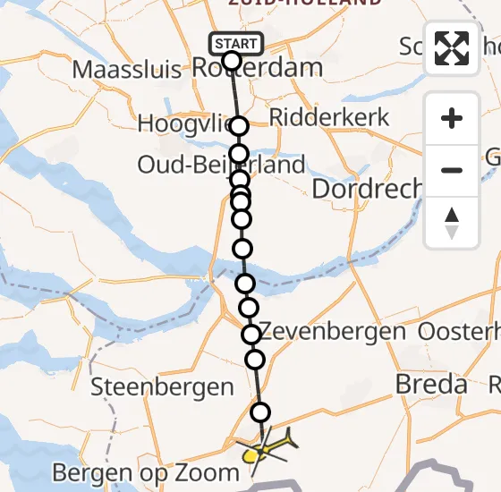 Vlucht Traumahelikopter PH-MAA van Rotterdam The Hague Airport naar Roosendaal op dinsdag 8 juli 2025 8:34