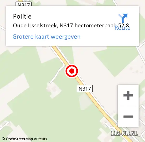 Locatie op kaart van de 112 melding: Politie Oude IJsselstreek, N317 hectometerpaal: 52,8 op 15 juni 2021 12:48