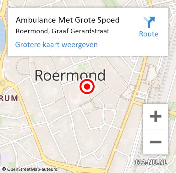 Locatie op kaart van de 112 melding: Ambulance Met Grote Spoed Naar Roermond, Graaf Gerardstraat op 26 juni 2021 13:47