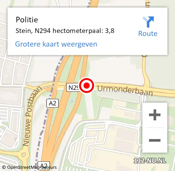 Locatie op kaart van de 112 melding: Politie Stein, N294 hectometerpaal: 3,8 op 1 juli 2021 05:45