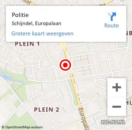 Locatie op kaart van de 112 melding: Politie Schijndel, Europalaan op 3 juli 2021 13:18