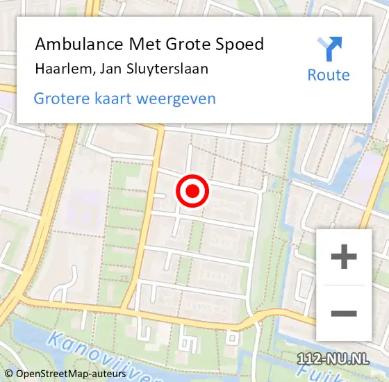 Locatie op kaart van de 112 melding: Ambulance Met Grote Spoed Naar Haarlem, Jan Sluyterslaan op 11 juli 2021 09:36