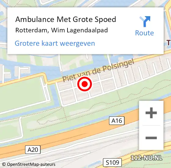 Locatie op kaart van de 112 melding: Ambulance Met Grote Spoed Naar Rotterdam, Wim Lagendaalpad op 15 juli 2021 17:46