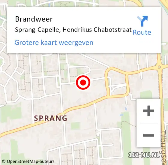 Locatie op kaart van de 112 melding: Brandweer Sprang-Capelle, Hendrikus Chabotstraat op 21 juli 2021 15:51