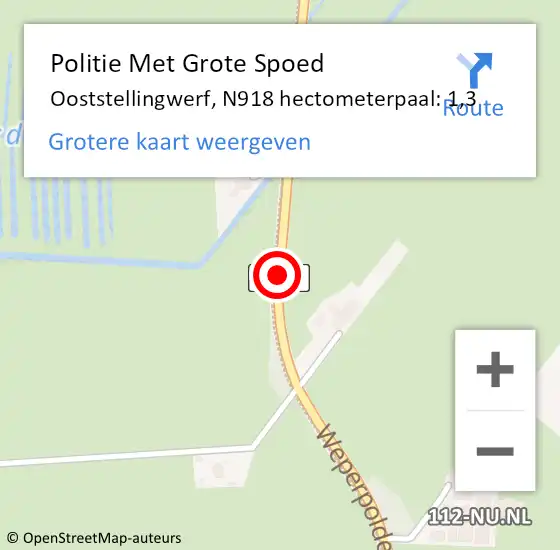 Locatie op kaart van de 112 melding: Politie Met Grote Spoed Naar Ooststellingwerf, N918 hectometerpaal: 1,3 op 30 juli 2021 17:26