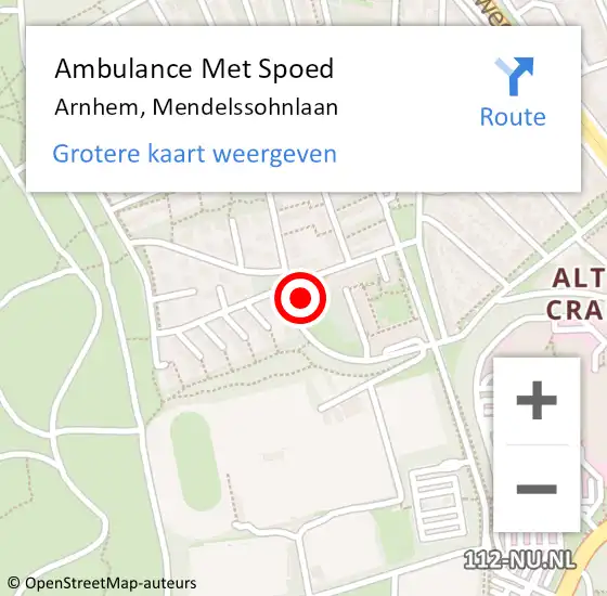 Locatie op kaart van de 112 melding: Ambulance Met Spoed Naar Arnhem, Mendelssohnlaan op 6 augustus 2021 13:48
