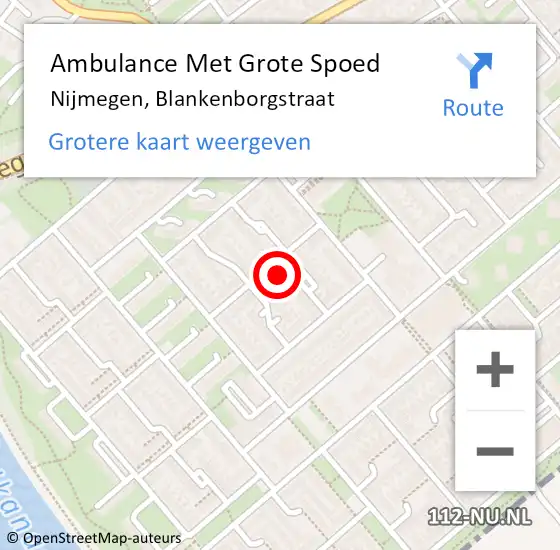 Locatie op kaart van de 112 melding: Ambulance Met Grote Spoed Naar Nijmegen, Blankenborgstraat op 17 augustus 2021 11:37