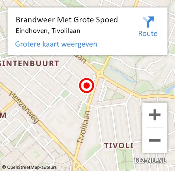 Locatie op kaart van de 112 melding: Brandweer Met Grote Spoed Naar Eindhoven, Tivolilaan op 20 augustus 2021 20:57