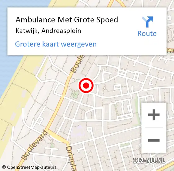 Locatie op kaart van de 112 melding: Ambulance Met Grote Spoed Naar Katwijk, Andreasplein op 30 augustus 2021 03:38