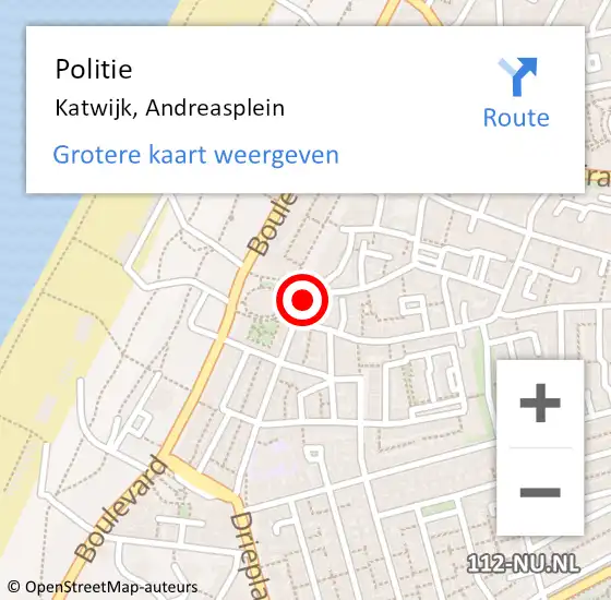 Locatie op kaart van de 112 melding: Politie Katwijk, Andreasplein op 31 augustus 2021 15:51