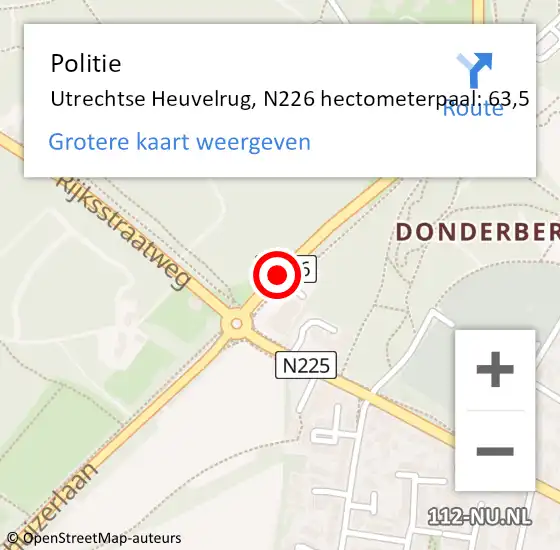 Locatie op kaart van de 112 melding: Politie Utrechtse Heuvelrug, N226 hectometerpaal: 63,5 op 20 september 2021 15:21