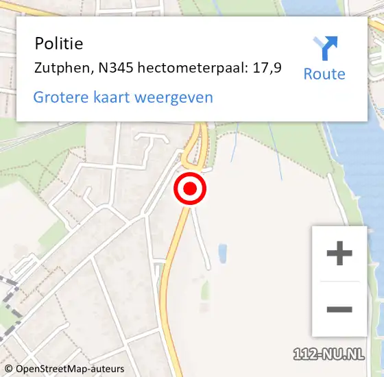 Locatie op kaart van de 112 melding: Politie Zutphen, N345 hectometerpaal: 17,9 op 22 september 2021 09:10