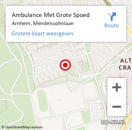 Locatie op kaart van de 112 melding: Ambulance Met Grote Spoed Naar Arnhem, Mendelssohnlaan op 30 september 2021 13:15