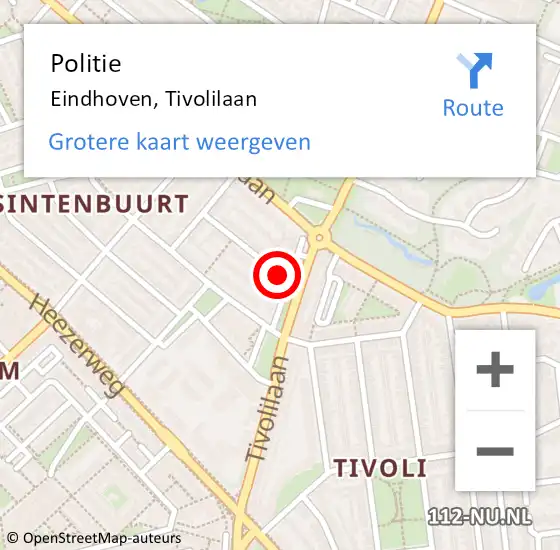 Locatie op kaart van de 112 melding: Politie Eindhoven, Tivolilaan op 1 oktober 2021 15:29