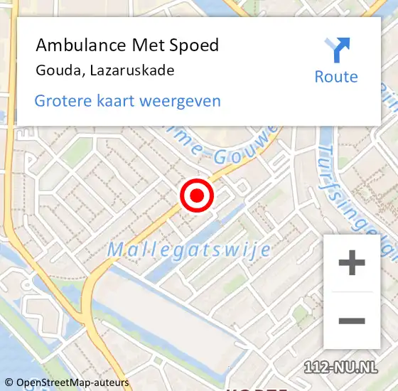 Locatie op kaart van de 112 melding: Ambulance Met Spoed Naar Gouda, Lazaruskade op 3 oktober 2021 10:15