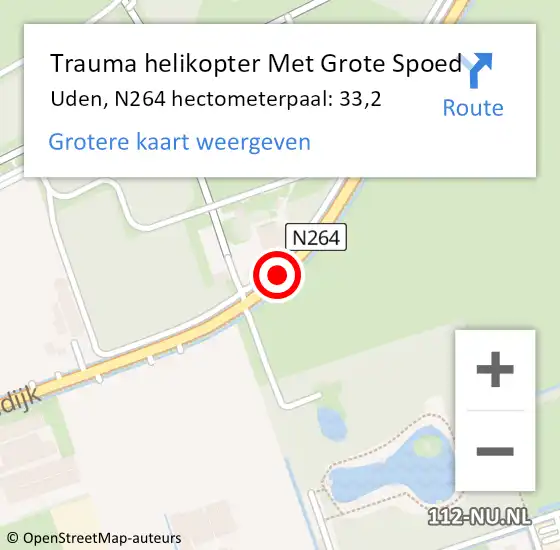 Locatie op kaart van de 112 melding: Trauma helikopter Met Grote Spoed Naar Uden, N264 hectometerpaal: 33,2 op 3 oktober 2021 19:39