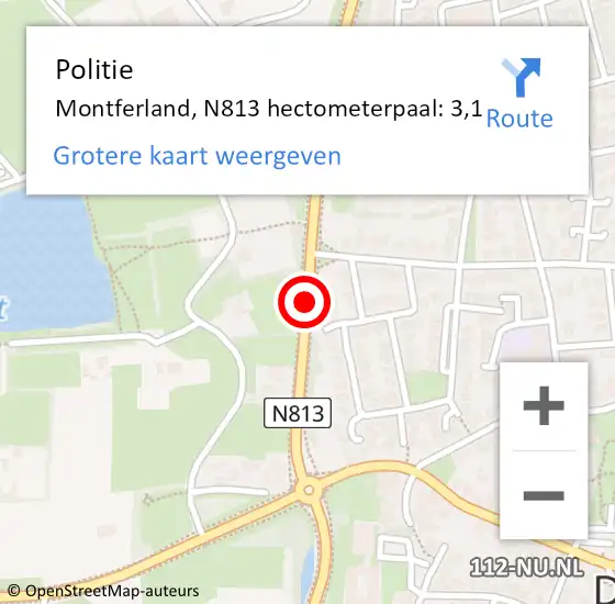 Locatie op kaart van de 112 melding: Politie Montferland, N813 hectometerpaal: 3,1 op 17 oktober 2021 21:30