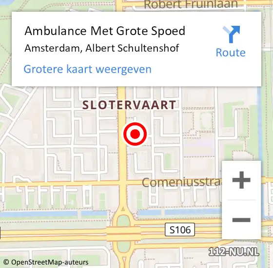Locatie op kaart van de 112 melding: Ambulance Met Grote Spoed Naar Amsterdam, Albert Schultenshof op 22 oktober 2021 08:27
