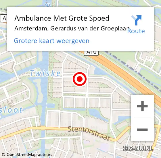 Locatie op kaart van de 112 melding: Ambulance Met Grote Spoed Naar Amsterdam, Gerardus van der Groeplaan op 25 oktober 2021 04:47
