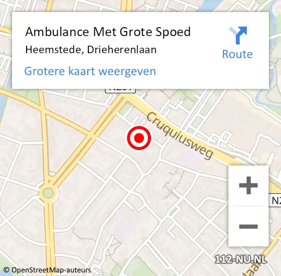 Locatie op kaart van de 112 melding: Ambulance Met Grote Spoed Naar Heemstede, Drieherenlaan op 14 november 2021 14:46