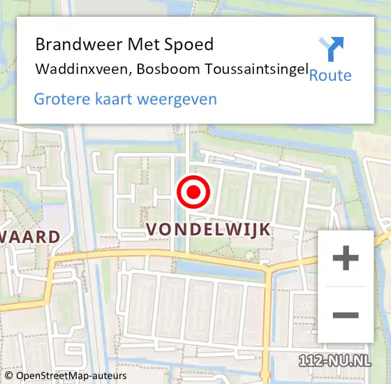 Locatie op kaart van de 112 melding: Brandweer Met Spoed Naar Waddinxveen, Bosboom Toussaintsingel op 15 november 2021 12:37