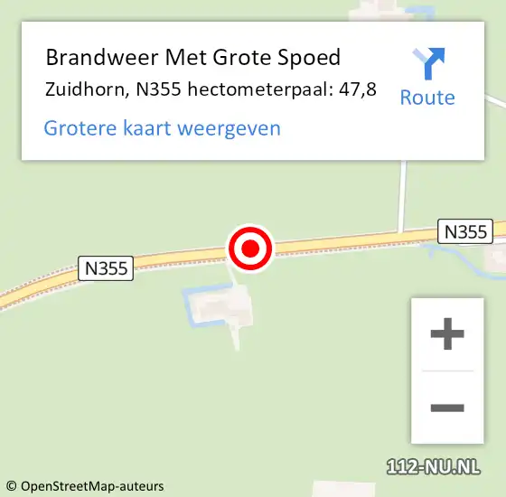 Locatie op kaart van de 112 melding: Brandweer Met Grote Spoed Naar Zuidhorn, N355 hectometerpaal: 47,8 op 21 november 2021 13:54