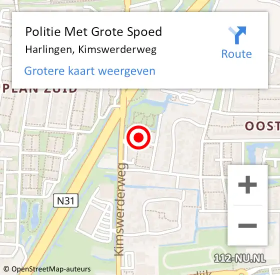 Locatie op kaart van de 112 melding: Politie Met Grote Spoed Naar Harlingen, Kimswerderweg op 4 december 2021 01:46