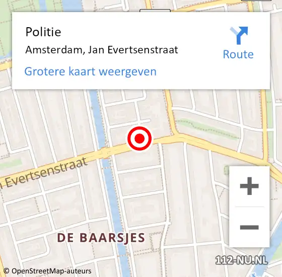 Locatie op kaart van de 112 melding: Politie Amsterdam, Jan Evertsenstraat op 4 december 2021 04:46