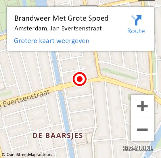 Locatie op kaart van de 112 melding: Brandweer Met Grote Spoed Naar Amsterdam, Jan Evertsenstraat op 4 december 2021 04:56