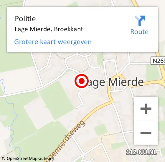 Locatie op kaart van de 112 melding: Politie Lage Mierde, Broekkant op 4 december 2021 05:49