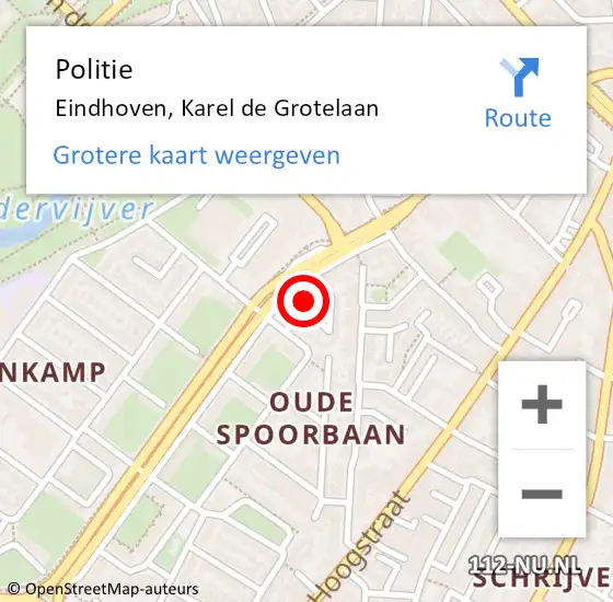Locatie op kaart van de 112 melding: Politie Eindhoven, Karel de Grotelaan op 4 december 2021 06:28