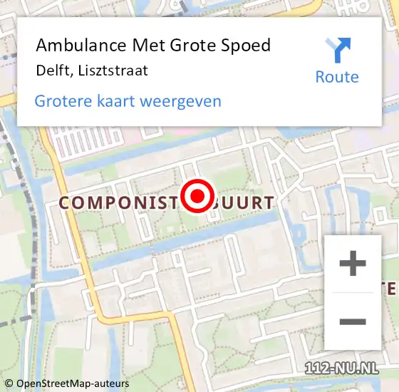 Locatie op kaart van de 112 melding: Ambulance Met Grote Spoed Naar Delft, Lisztstraat op 4 december 2021 06:29