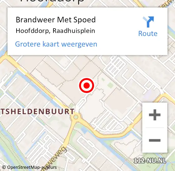 Locatie op kaart van de 112 melding: Brandweer Met Spoed Naar Hoofddorp, Raadhuisplein op 4 december 2021 06:33